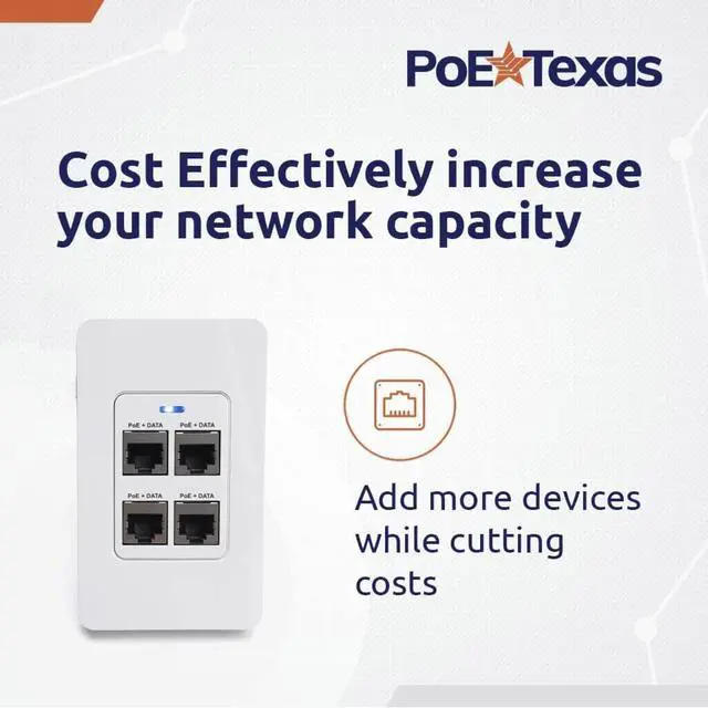 Alt view image 2 of 5 - PoE Texas 4 Port Inwall Gigabit PoE Extender - Power Over Ethernet in-Wall Switch Plate with IEEE 802.3bt Uplink & Full Passthrough VLAN, Extend WiFi Access Point, Computer Network, VoIP & More
