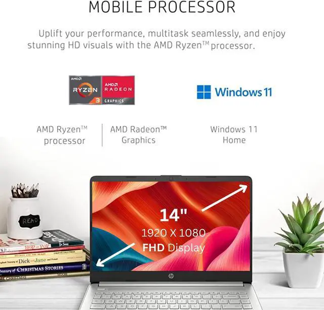 Alt view image 2 of 5 - HP 2023 14 Laptop for Productivity and Entertainment,14" FHD Display, 8GB RAM, 256GB SSD, AMD Ryzen 3 Processor Upto 3.5GHz, Type-C, HDMI, Fast Charge, 10 Hrs Long Battery Life, Windows 11