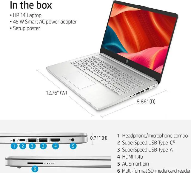 Alt view image 3 of 5 - HP 2023 14 Laptop for Productivity and Entertainment,14" FHD Display, 8GB RAM, 256GB SSD, AMD Ryzen 3 Processor Upto 3.5GHz, Type-C, HDMI, Fast Charge, 10 Hrs Long Battery Life, Windows 11