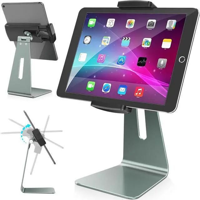 Main image of AboveTEK Elegant Tablet Stand, Aluminum Stand Holder for 7-13 inch Tablets, Desktop Kiosk POS Stand Compatible w/iPad Pro Air Mini, Galaxy Tab, Tablet Mount for Store Office Reception Kitchen (Gray)