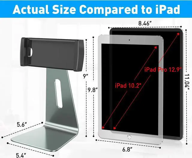 Alt view image 3 of 5 - AboveTEK Elegant Tablet Stand, Aluminum Stand Holder for 7-13 inch Tablets, Desktop Kiosk POS Stand Compatible w/iPad Pro Air Mini, Galaxy Tab, Tablet Mount for Store Office Reception Kitchen (Gray)