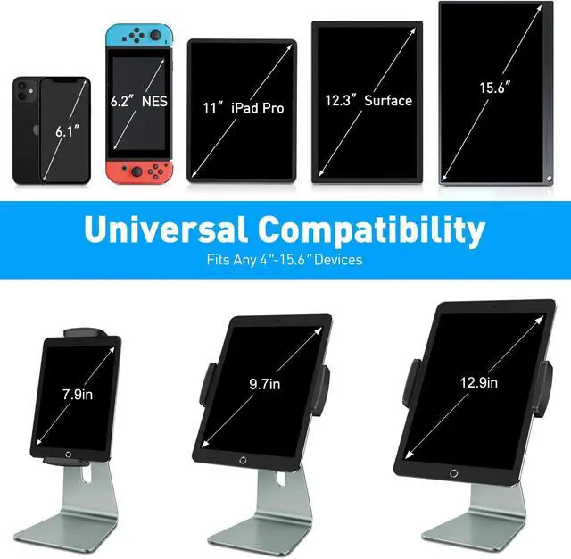 Alt view image 2 of 5 - AboveTEK Elegant Tablet Stand, Aluminum Stand Holder for 7-13 inch Tablets, Desktop Kiosk POS Stand Compatible w/iPad Pro Air Mini, Galaxy Tab, Tablet Mount for Store Office Reception Kitchen (Gray)