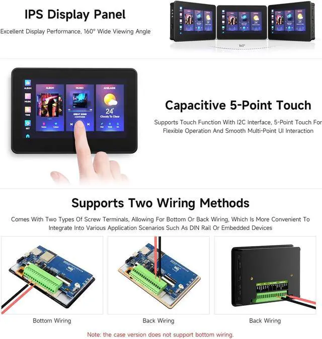 Alt view image 5 of 5 - Waveshare ESP32-S3 4.3inch Capacitive Touch Display Development Board B, 800x480 Resolution, 5-Point Touch, 32-Bit LX7 Dual-Core Processor, 240MHz Frequency, with Onboard Antenna and Plastic Case