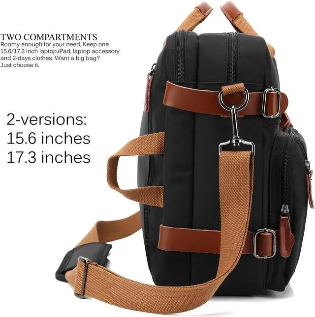Alt view image 3 of 5 - CoolBELL Convertible Backpack Messenger Shoulder Bag Laptop Case Handbag Business Briefcase Multi-Functional Travel Rucksack Fits 15.6 Inch Laptop for Men/Women (Black)