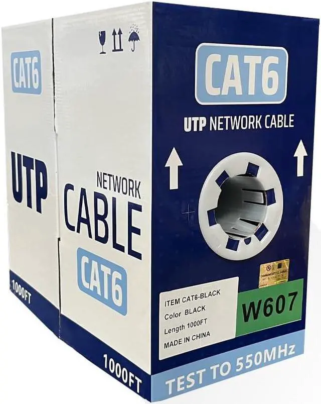 Main image of ENS Cat6 Ethernet Cable 1000ft, 23 AWG, CMR, Solid Bare Copper Wire, 550MHZ / 10 Gigabit Speed UTP LAN Builk Ethernet Cable, ETL Listed, Perfect for CCTV Security Surveillance System, Black