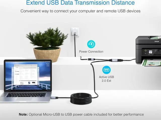 Alt view image 4 of 5 - BlueRigger USB Extension Cable (50FT/15M, Long Active USB2.0 Extender, Male to Female Repeater, Data Transfer Cord)- for Game Consoles, Printer, Camera, Keyboard, Hard Drives
