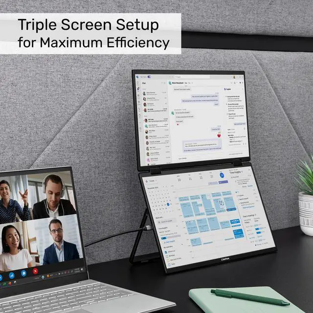 Alt view image 2 of 5 - SideTrak Solo Book 15.6" Foldable Dual Screen Portable Monitor with Protective Sleeve | Stacked FHD Laptop Screen Extender, 360deg Rotation, USB-C & HDMI, Mac, PC, Chromebook Compatible