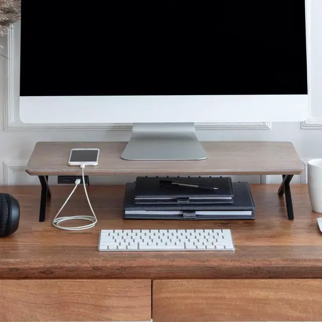 Main image of Anji Mountain Wooden Monitor Stand - Elegant Monitor Riser, Perfect Monitor Stand for Desk Organization, Durable Wood Construction monitor stands, Enhances Ergonomics and Workspace Efficiency,Biscotti