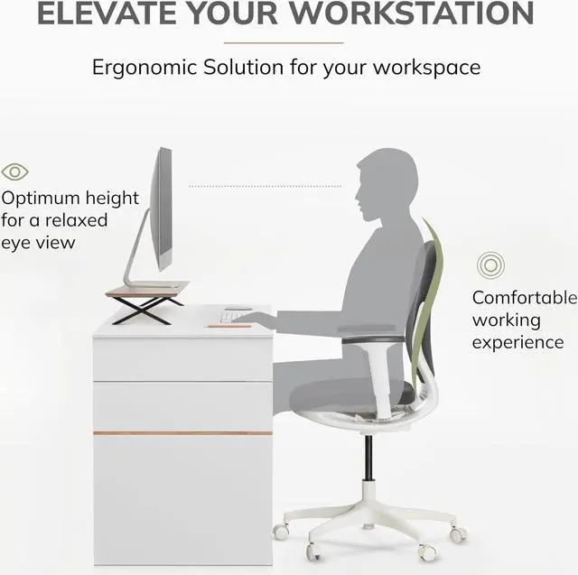 Alt view image 4 of 5 - Anji Mountain Wooden Monitor Stand - Elegant Monitor Riser, Perfect Monitor Stand for Desk Organization, Durable Wood Construction monitor stands, Enhances Ergonomics and Workspace Efficiency,Biscotti