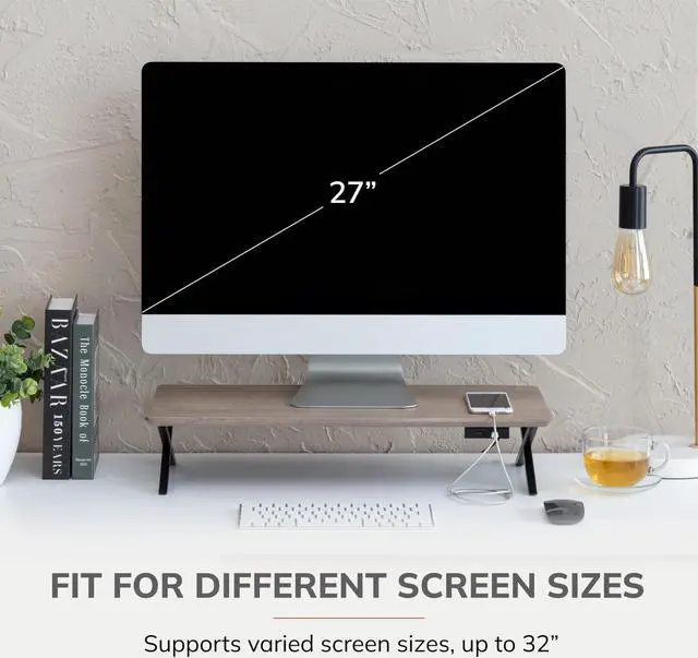 Alt view image 5 of 5 - Anji Mountain Wooden Monitor Stand - Elegant Monitor Riser, Perfect Monitor Stand for Desk Organization, Durable Wood Construction monitor stands, Enhances Ergonomics and Workspace Efficiency,Biscotti