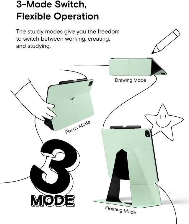 Alt view image 4 of 5 - MOFT Folio iPad Pro 13 inch (M4) Case with Detachable Pencil Holder, Lightweight & Protective, Durable MOVAS Material and Comfortable Touch Perfect for Browsing,Drawing, Studying, Sidecar, Pepper Mint