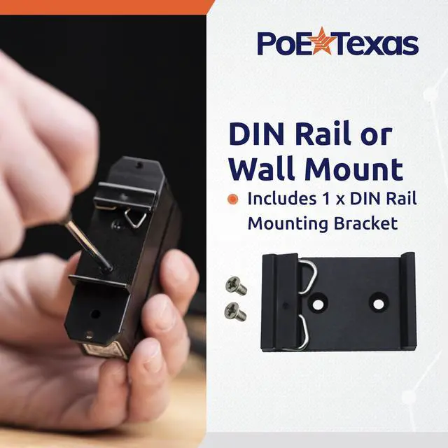Alt view image 5 of 5 - PoE Texas Single Port 2.5 Gigabit PoE++ Injector with 90W Per Port, Up to 328 Ft - 10/100/1000/2500Mbps Wall Mount or DIN Rail Mount 802.3af/at/bt PoE Injector - Includes 56 Volt 120 Watt Power Supply