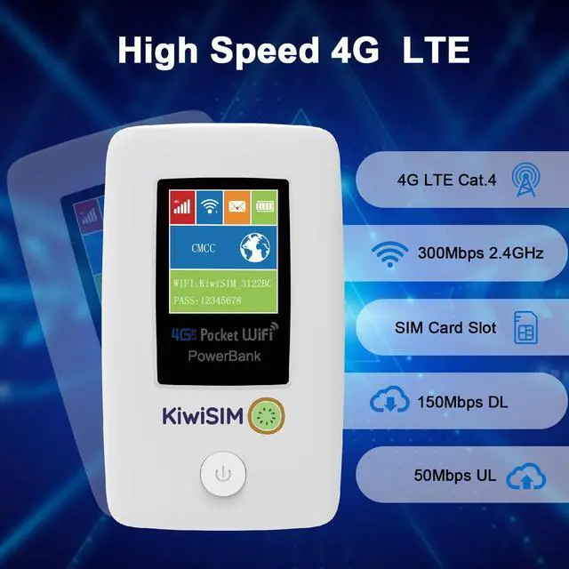 Alt view image 5 of 5 - 4G LTE WiFi Mobile Hotspot - Pocket WiFi with 5GB Data SIM Card, International Hotspot Router & Power Bank, No Contract or SIM Card Required,10 Connected Devices, Ideal for Travel in The US & Europe