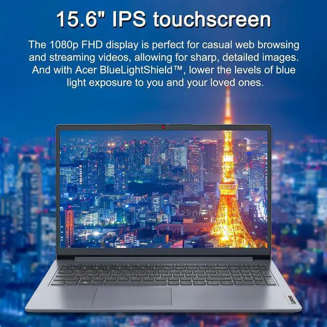 Alt view image 3 of 5 - Lenovo Ideapad 1i 15.6" Touch Laptop, Intel Core i3-1215U, 15.6'' FHD Touchscreen Display, 8GB RAM, 256GB SSD, Intel UHD Graphics,Wi-Fi, HDMI, Windows 11 Home, Cloud Gray