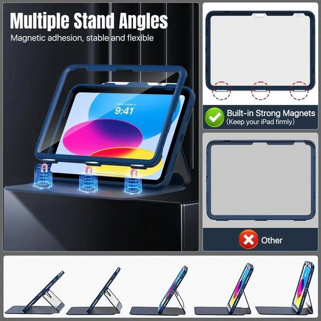 Alt view image 4 of 5 - MoKo for iPad 11-inch (A16) 11th Generation Case 2025/ iPad 10th Generation Case with Pencil Holder 2022 10.9 inch, Built-in Screen Protector Clear Back, Multi Angle Viewing Stand, Dark Sea Blue