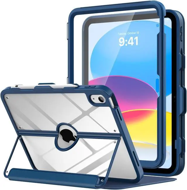 Main image of MoKo for iPad 11-inch (A16) 11th Generation Case 2025/ iPad 10th Generation Case with Pencil Holder 2022 10.9 inch, Built-in Screen Protector Clear Back, Multi Angle Viewing Stand, Dark Sea Blue