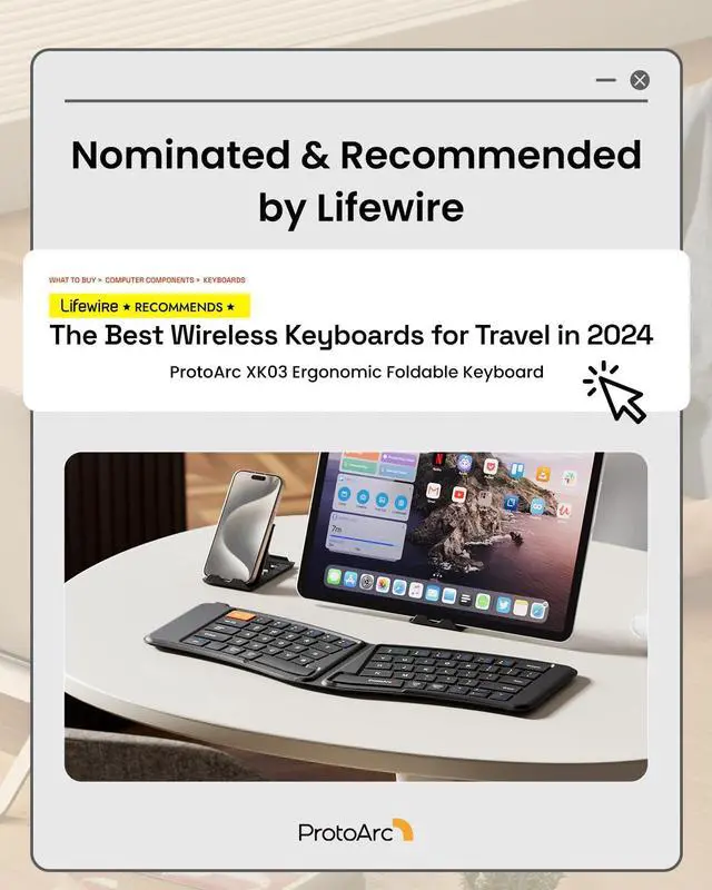 Alt view image 2 of 5 - ProtoArc Ergonomic Foldable Keyboard, XK03 Split Folding Travel Bluetooth Keyboard, Ultra Slim, Portable for iPad, iPhone, Tablet, Laptop, PC