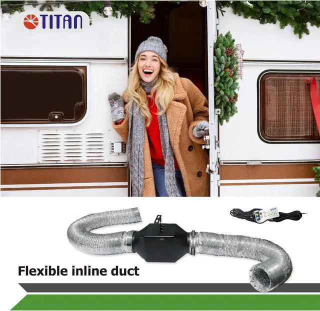 Alt view image 3 of 5 - TITAN Air RV Ventilation Inline Fan, increase air circulation, extendable duct, automatic temperature mode, 6 speed Controller, Ducting Combo, Indoor Cooling, Heating Cooling Booster TTC-SC32(T)