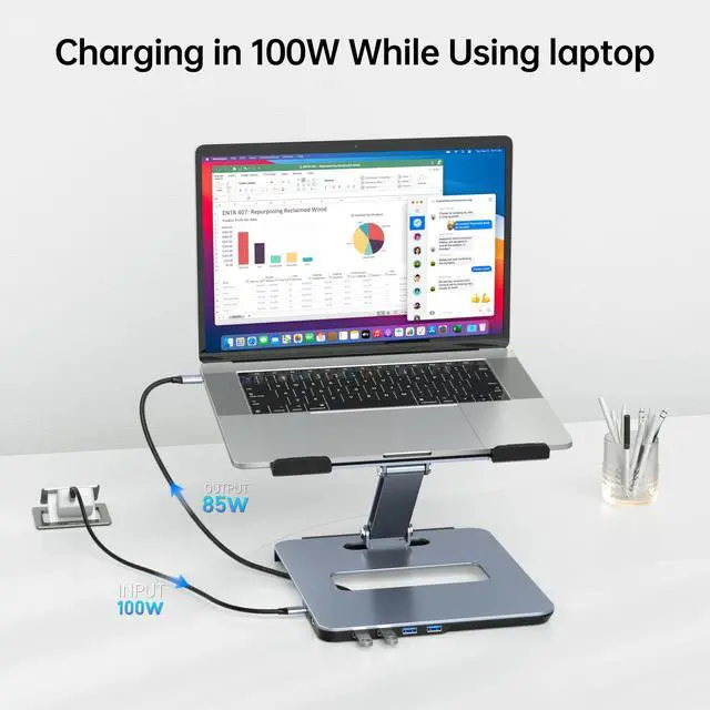 Alt view image 4 of 5 - BENFEI Laptop Stand with USB C 6in1 Docking Station, HDMI 4K@60Hz, 4*USB3.0, 100W PD Compatible with MacBook Pro/Air, iPad Pro, XPS, Thinkpad