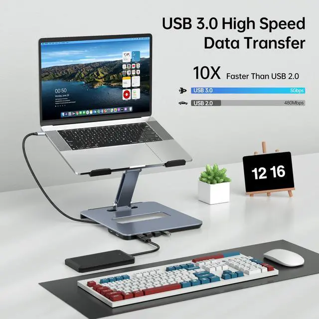 Alt view image 5 of 5 - BENFEI Laptop Stand with USB C 6in1 Docking Station, HDMI 4K@60Hz, 4*USB3.0, 100W PD Compatible with MacBook Pro/Air, iPad Pro, XPS, Thinkpad
