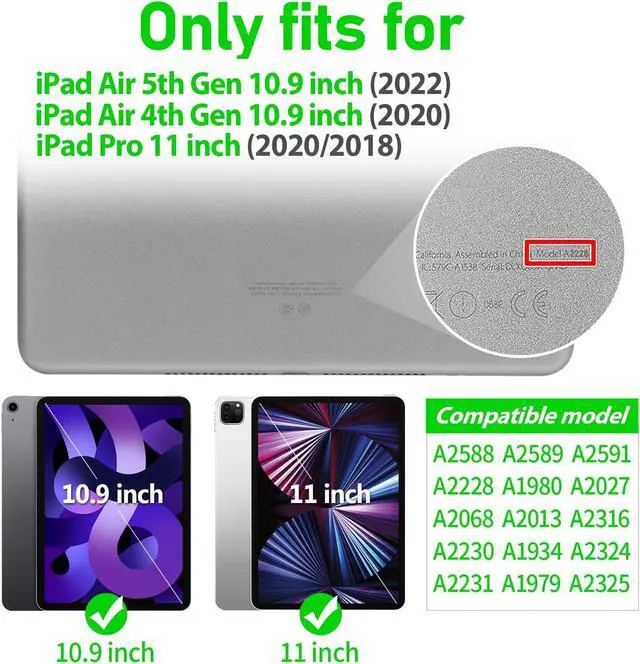 Alt view image 2 of 5 - Timecity for iPad Air 5th/ 4th Generation Case 10.9 inch, for iPad Pro 11 inch Case: with Strong Protection, Screen Protector, Hand Strap, Shoulder Strap, 360deg Rotating Stand - Black