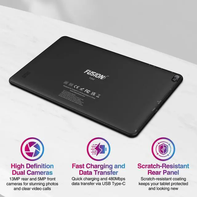 Alt view image 5 of 5 - Fusion5 10.1" Android 12, F202 Full HD Ultra Slim Tablet PC with Docking Keyboard (64GB Storage, 4GB RAM, Quad Core CPU, WiFi, Bluetooth, 1920x1200 IPS Screen, Type C, 13MP & 5MP Cameras)
