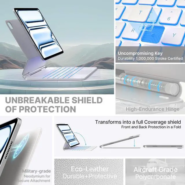 Alt view image 4 of 5 - typecase Keyboard Case for iPad Pro 13-inch (M4) 2024,Magic Keyboard with 11 Colors Backlight for iPad Pro 13,Keyboard Case with Pencil Holder,Multi-Touch Trackpad, Easy-Set Magnetic Stand,(White)