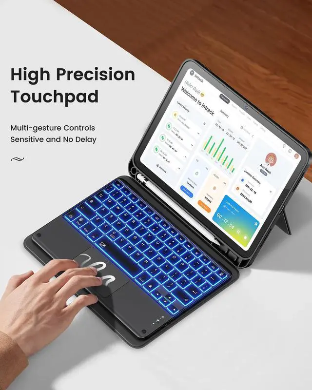 Alt view image 3 of 5 - INFILAND Keyboard Case for iPad (A16) 11th Gen 11" (2025) & iPad 10th Gen 10.9" (2022), 7-Color Backlight, High Precision Trackpad, Slim Detachable Folio Keyboard Case with Pencil Holder, Black