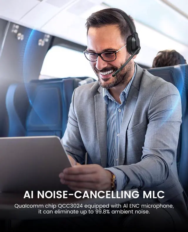 Alt view image 2 of 5 - EKSA H5SE Bluetooth Headset, Wireless Headset with Microphone ENC Noise Cancellation [45hrs Playtime & 33ft Range], Wireless Business Headphones for Office/HomeOffice/Remote Work/Call Center