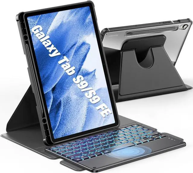 Main image of INFILAND for Samsung Galaxy Tab S10 FE/S9/S9 FE 5g Case with Keyboard [High Precision Trackpad & 7 Color Backlit & S Pen Holder], Detachable Keyboard Case with 360 Degree Rotating Stand, Black