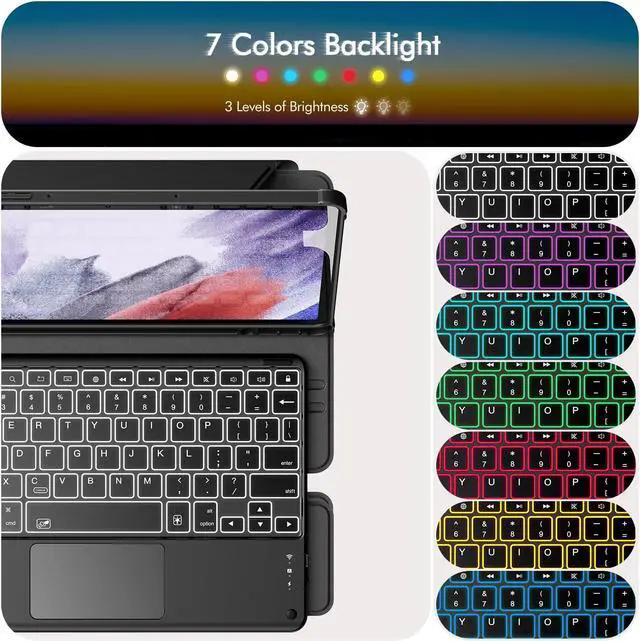 Alt view image 4 of 5 - INFILAND for Samsung Galaxy Tab S10 FE/S9/S9 FE 5g Case with Keyboard [High Precision Trackpad & 7 Color Backlit & S Pen Holder], Detachable Keyboard Case with 360 Degree Rotating Stand, Black