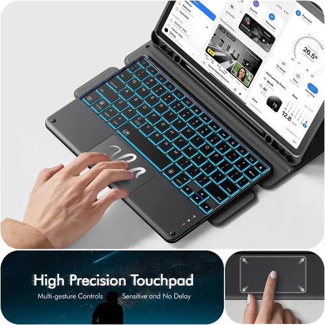 Alt view image 3 of 5 - INFILAND for Samsung Galaxy Tab S10 FE/S9/S9 FE 5g Case with Keyboard [High Precision Trackpad & 7 Color Backlit & S Pen Holder], Detachable Keyboard Case with 360 Degree Rotating Stand, Black