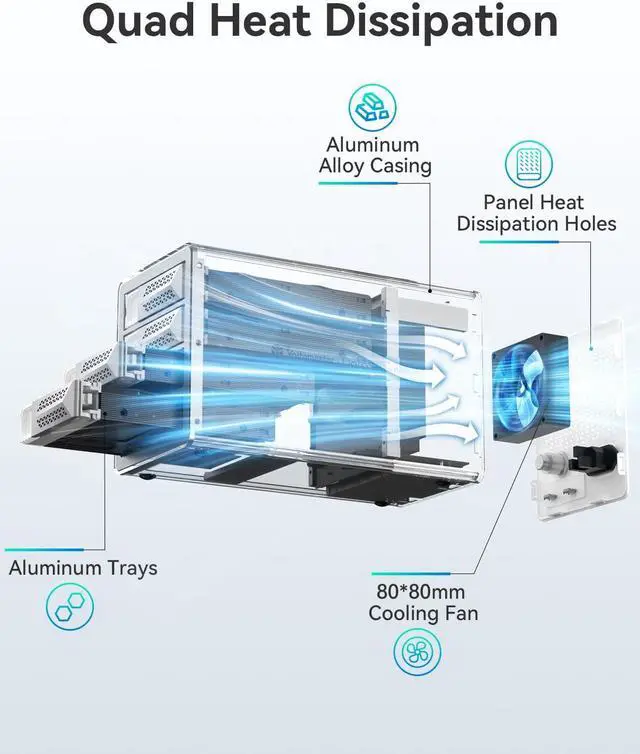 Alt view image 5 of 5 - Yottamaster VN400C3 4 Bay Hard Drive Enclosure, 10Gbps Daisy-Chain 4 Bay DAS, Aluminum USB C DAS Enclosure Support 88TB (4x22TB), Max Up to 264TB for 2.5" & 3.5" SATA HDD/SSD (Diskless)