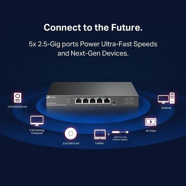 Alt view image 2 of 5 - TP-Link TL-SG105PP-M2 5 Port 2.5 Gigabit Switch Multi-Gigabit 4 PoE++ Ports @123W Fanless Metal Design Plug & Play PoE Auto Recovery QoS & IGMP