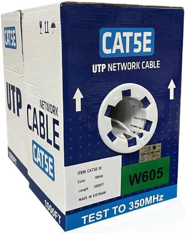 Main image of ENS Cat5e Ethernet Cable 1000ft, 24 AWG, CMR, Insulated Solid Bare Copper Wire, FastReel Pull Box, 350MHZ Gigabit Speed UTP Bulk Cable, UL Listed,CCTV Security Surveillance System NVR,DVR,Camera White