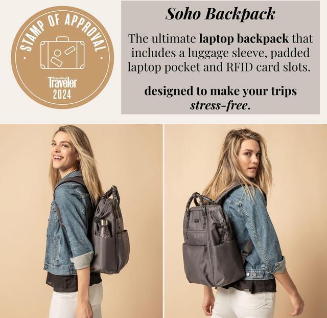 Alt view image 2 of 5 - Baggallini Soho Backpack - Travel Laptop Backpack for Women - Lightweight Water-Resistant Luggage Bag, Heather Grey Neoprene