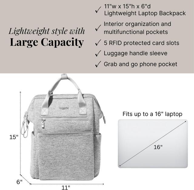 Alt view image 4 of 5 - Baggallini Soho Backpack - Travel Laptop Backpack for Women - Lightweight Water-Resistant Luggage Bag, Heather Grey Neoprene