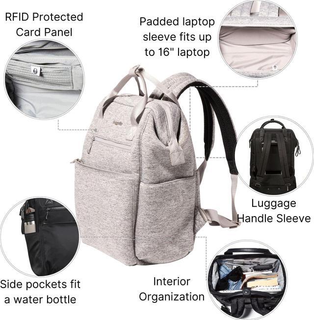 Alt view image 3 of 5 - Baggallini Soho Backpack - Travel Laptop Backpack for Women - Lightweight Water-Resistant Luggage Bag, Heather Grey Neoprene