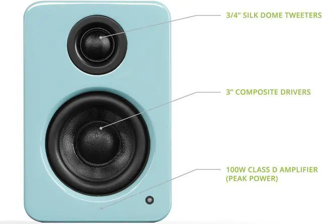 Alt view image 2 of 5 - Kanto YU2GT PC Gaming Desktop Speakers | 3" Composite Drivers | 3/4" Silk Dome Tweeter | Class D Amplifier | 100 Watts | Built-in USB DAC | Subwoofer Output | Pair | Gloss Teal