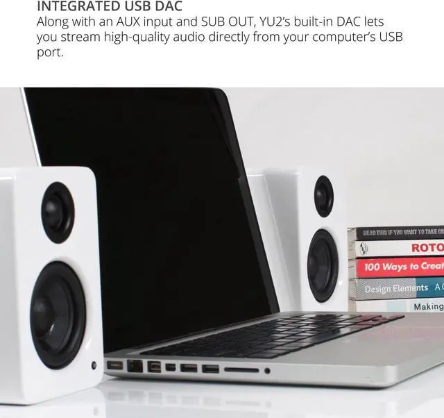 Alt view image 4 of 5 - Kanto YU2GT PC Gaming Desktop Speakers | 3" Composite Drivers | 3/4" Silk Dome Tweeter | Class D Amplifier | 100 Watts | Built-in USB DAC | Subwoofer Output | Pair | Gloss Teal