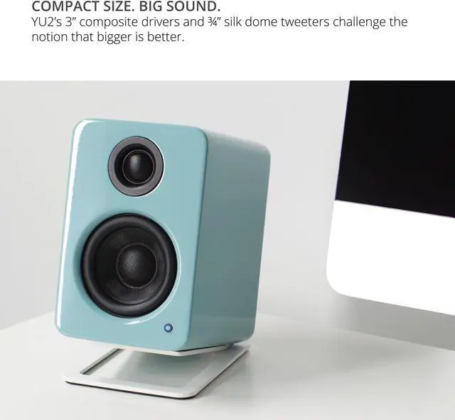 Alt view image 5 of 5 - Kanto YU2GT PC Gaming Desktop Speakers | 3" Composite Drivers | 3/4" Silk Dome Tweeter | Class D Amplifier | 100 Watts | Built-in USB DAC | Subwoofer Output | Pair | Gloss Teal