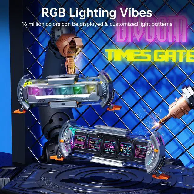 Alt view image 2 of 5 - Divoom Times Gate Silver+Pixoo 64,RGB LED Display, Pixel Cyberpunk Gaming Setup Digital Clock with Smart APP Control, and 64x64 LED Panel Display Frame for Home Decor/Social Media Fans Counter