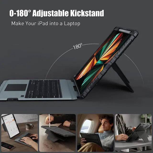 Alt view image 3 of 5 - Nillkin for iPad Air 13 inch M2 2024 M3 2025 Keyboard Backlit Bumper Case for iPad Pro 12.9 (3rd, 4th, 5th and 6th gen) Detachable Keyboard with Built in trackpad, Stand,US English - Elite Black