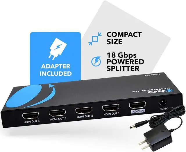 Alt view image 2 of 5 - OREI 1 in 4 Out HDMI Splitter, 4K @ 60Hz 2.0 HDMI Splitter 2 Ports with Full Ultra HDCP 2.2, 18 Gbps & 3D Supports EDID Control