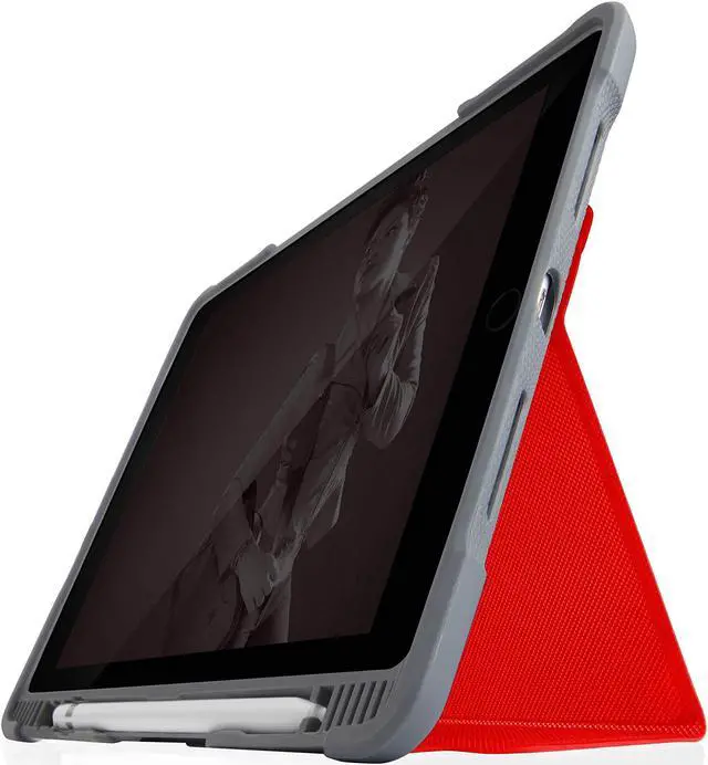 Main image of STM Dux Plus Duo for iPad Case 9th/8th/7th Gen 10.2-inch ipad case - Maximum Drop Protection and Clear Back, Apple Pencil Storage or Logitech Crayon with Magnetic Battery Saving On/Off Cover- Red