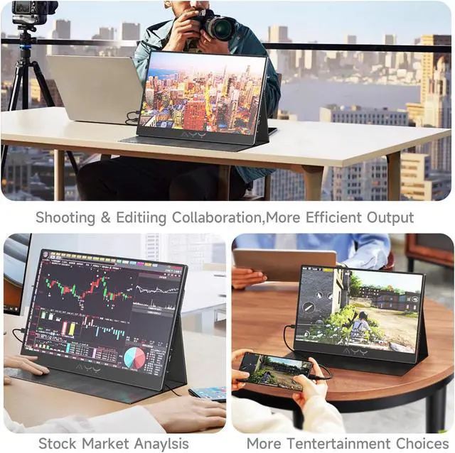 Alt view image 5 of 5 - AYY Portable Monitor for Laptop 15 Inch, FHD 1080P USB-C HDMI Travel Monitor External for Computer, Second Display HDR IPS Gaming Extender for PC MAC Phone PS4/5 Xbox Switch, Built-in Speakers
