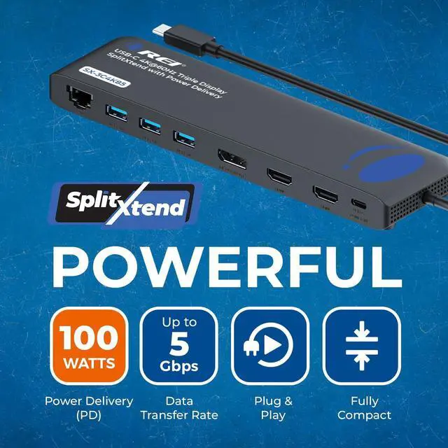 Alt view image 3 of 5 - OREI SplitExtend 4K Splitter Extended Display Triple Monitor 2, 1 DisplayPort Docking Station 4 Separate Screens - USB-C to HDMI Adapter, 100W PD LAN, 4 USB 3.0, MircoSD, Windows, Mac OS