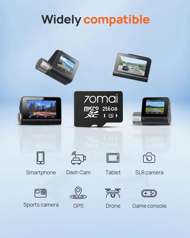 Alt view image 4 of 5 - 70mai Micro SD Card 256GB Memory Card, Up to 100MB/s, Suitable for 70mai Dash Cam A500S, A510, A800s, A810, Android Smartphones, Tablets, Games, Drones