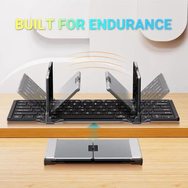 Alt view image 3 of 5 - iClever Foldable Bluetooth Keyboard, BK05S Folding Wireless Portable Keyboard, Pair Up to 4 Devices, USB-C Rechargeable, Slim and Compact for iPad, Mac, Laptop, Smartphone, Tablet, PC