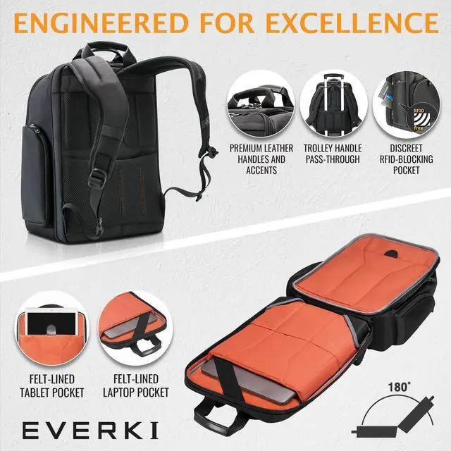 Alt view image 4 of 5 - Everki Onyx Premium Business Executive Laptop Backpack - Ballistic Nylon and Leather Office Backpack Laptop Bag, Travel Friendly - Dedicated Compartment up to 17.3", 36L Capacity (EKP132S17), Black